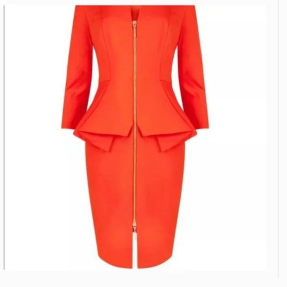 Ted Baker orange Jamtye Structured peplum Zip Dress 0 nwot - Picture 4 of 14